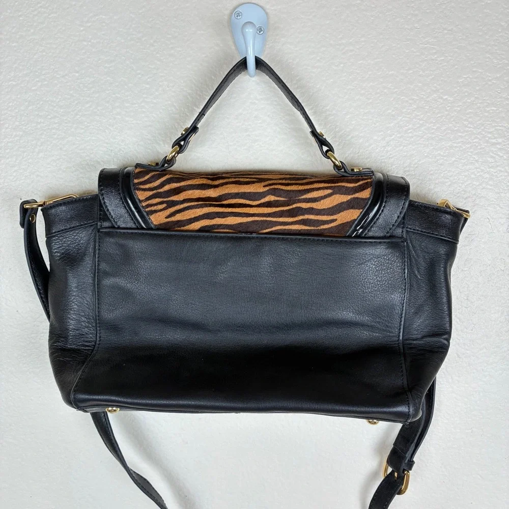 Antonio Melani Crossbody Bag Animal Tiger Print Genuine Leather Pony Hair Black